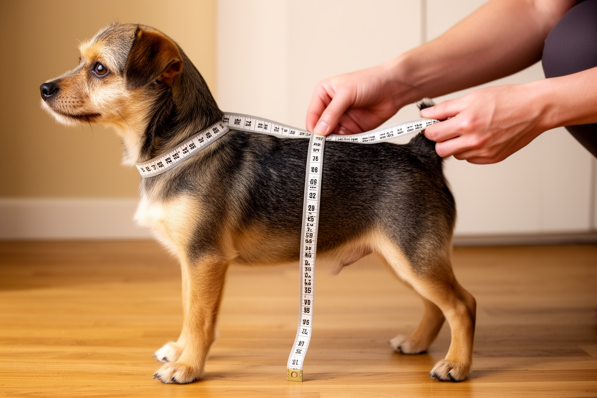 犬の胴回りをメジャーで測っている様子